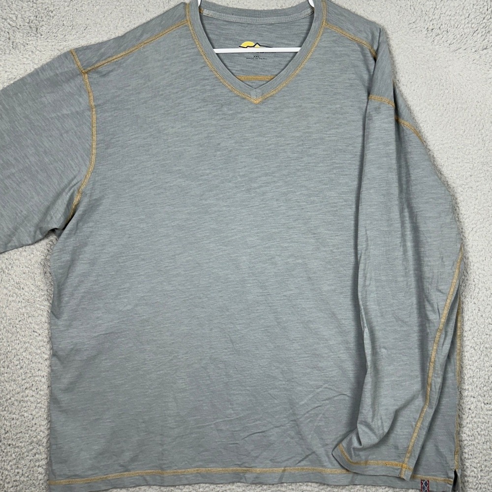 Orvis Shirt Mens 2XL V Neck Gray Contrast Stitch Long Sleeve Tee Lightweight